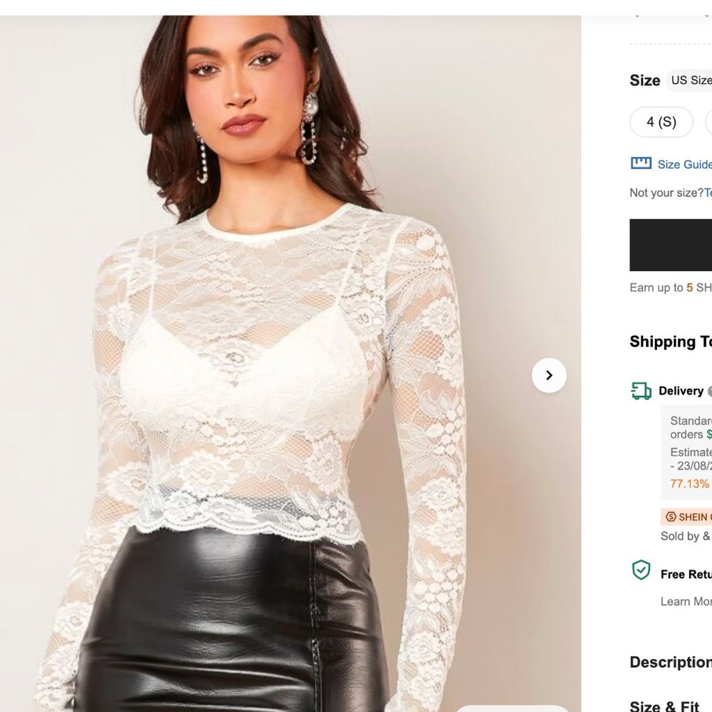 Shein Floral Lace Sheer Top Size 12
